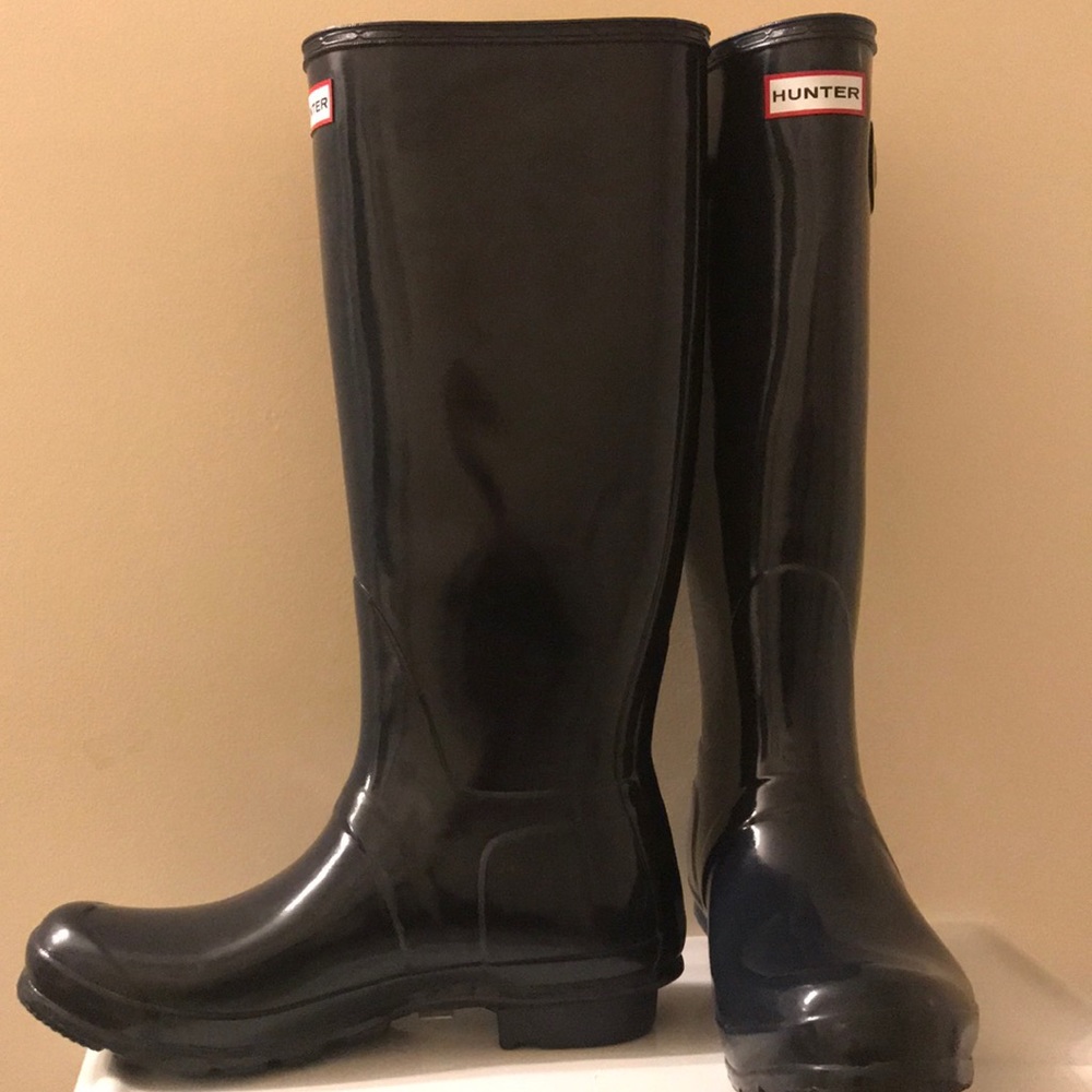 Navy Blue Glossy Tall Hunter Boots